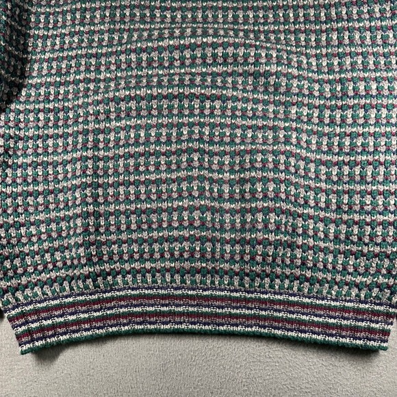 Vtg Eddie Bauer Mens XL 100% Wool Chunk Knit Sweater Green Burgundy Crew Neck - Picture 14 of 14